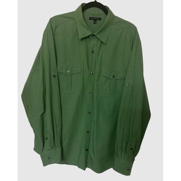 Banana Republic Mens Green Button Down Cotton Long Sleeves Roll Tab XXL - Picture 1 of 6